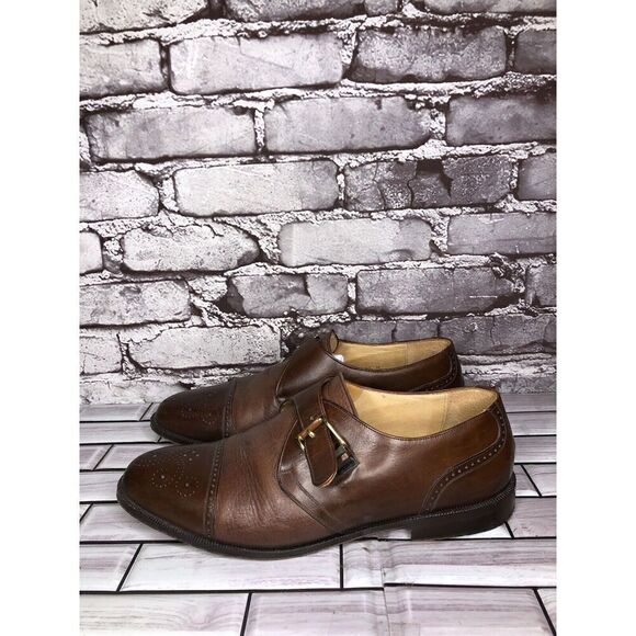 MEZLAN ATHENS Brown Leather Oxford Buckle Dress Monk Strap Shoes Men Sz 8.5M US - Picture 1 of 16